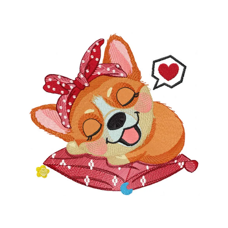 Sleeping dreaming corgi embroidery design showcasing a cute corgi in slumber, perfect for dog lovers.