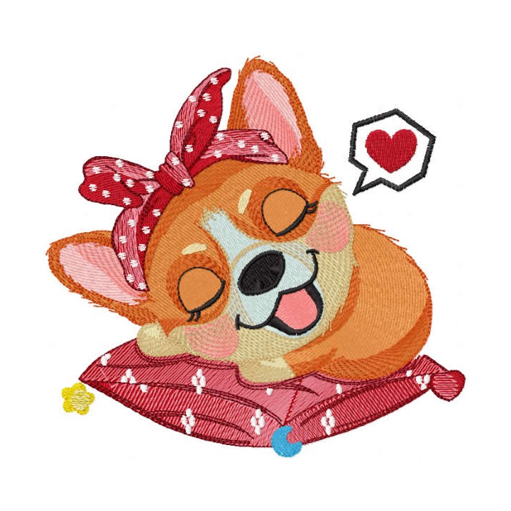 Sleeping dreaming corgi embroidery design - Embroidery Design