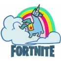 Fontnite unicorn and rainbow embroidery design showcasing vibrant colors for playful stitching on various fabrics.