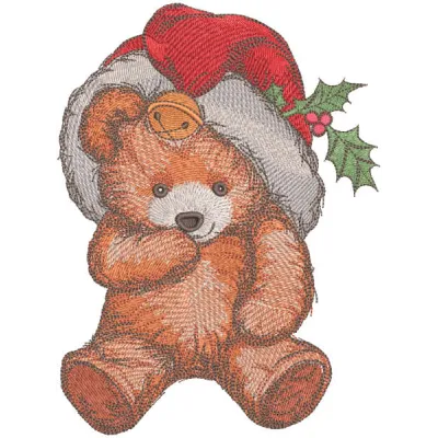 Christmas teddy toy embroidery design preview showcasing a charming stitched motif for festive projects.