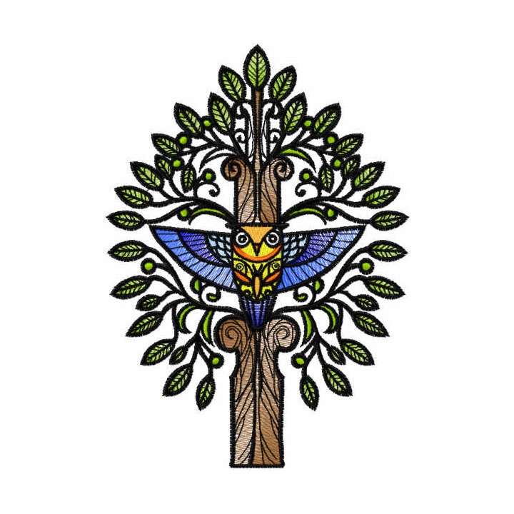 Mystical owl tree embroidery design - Embroidery Design