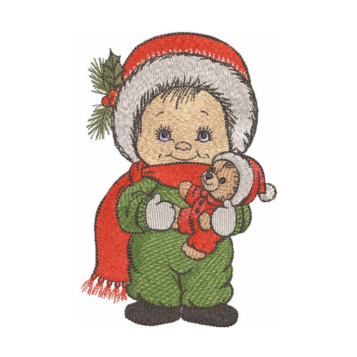 Christmas boy with teddy bear embroidery design - Embroidery Design