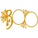 Boo web embroidery design featuring a spooky spider web, perfect for Halloween-themed stitching projects.