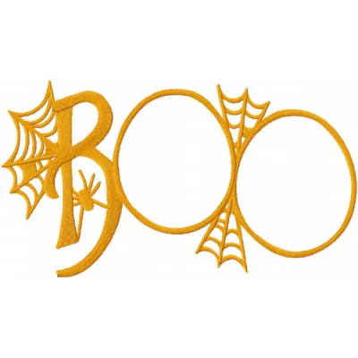 Boo web embroidery design featuring a spooky spider web, perfect for Halloween-themed stitching projects.