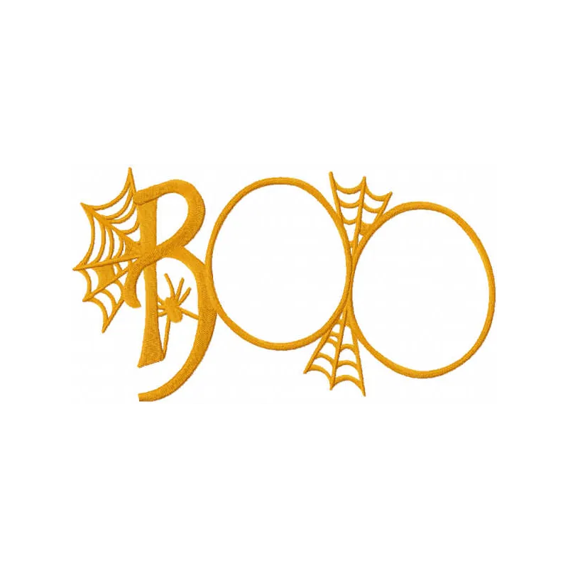 Boo web embroidery design featuring a spooky spider web, perfect for Halloween-themed stitching projects.
