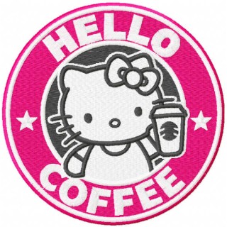 Hello kitty coffee embroidery design - Embroidery Design