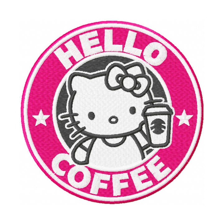 Hello kitty coffee embroidery design - Embroidery Design