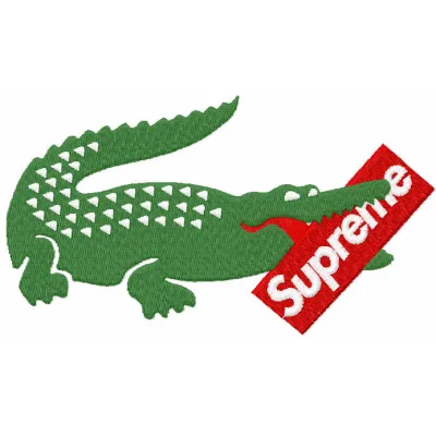 Lacoste supreme logo embroidery design preview showcasing intricate stitching detail for apparel and accessories.