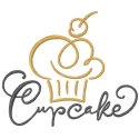 Cupcake decor embroidery design showcasing a delightful stitched motif for kitchen and cooking projects.