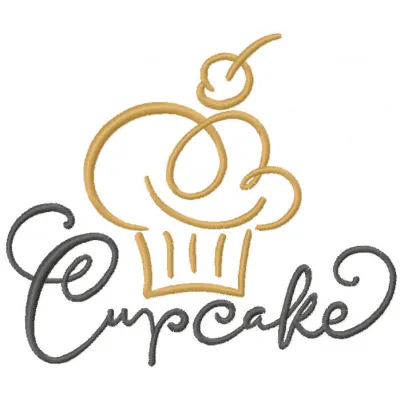 Cupcake decor embroidery design showcasing a delightful stitched motif for kitchen and cooking projects.