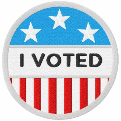 I voted embroidery design showcasing a patriotic motif perfect for t-shirts and tote bags.