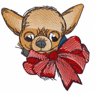 Chihuahua with bow embroidery design - Embroidery Design