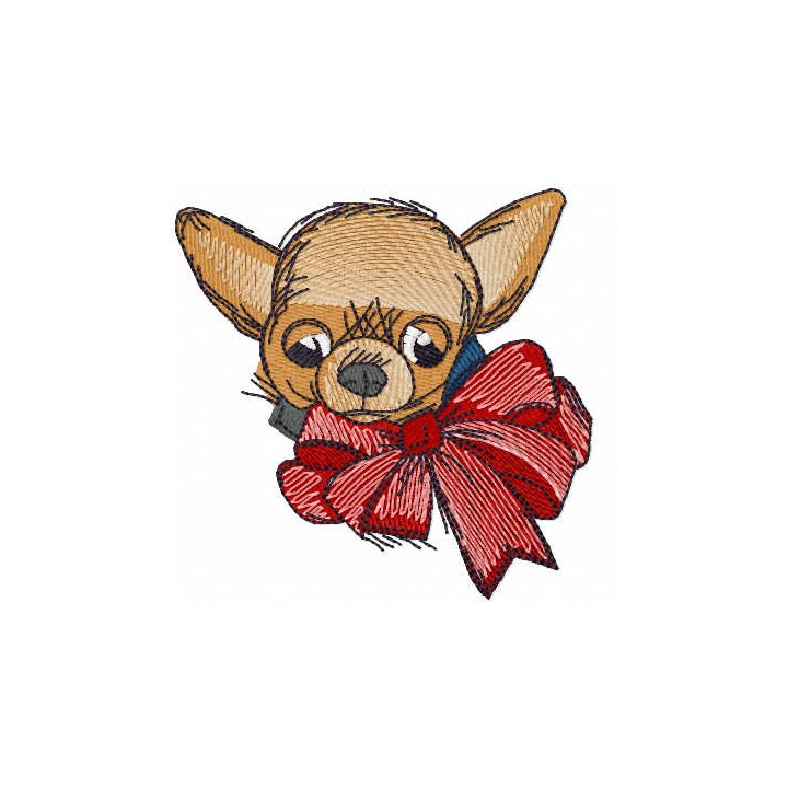 Chihuahua with bow embroidery design - Embroidery Design