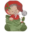 Christmas baby elf embroidery design featuring a cute elf in festive attire, ideal for holiday projects.