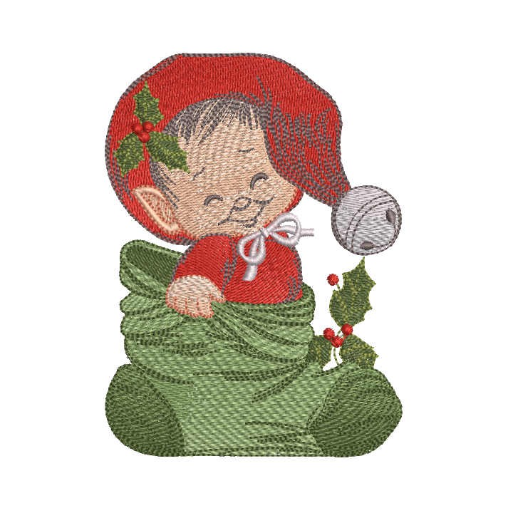 Christmas baby elf embroidery design - Embroidery Design