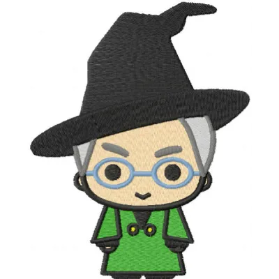 Embroidery design featuring Professor McGonagall from Harry Potter, showcasing intricate stitching patterns.
