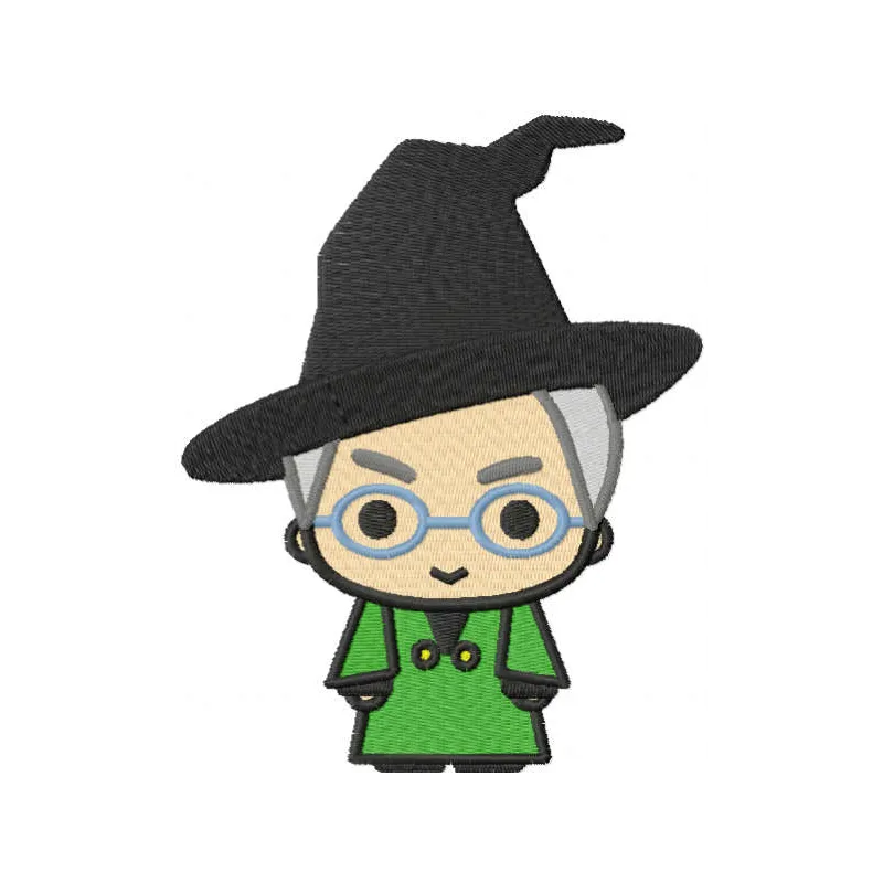 Embroidery design featuring Professor McGonagall from Harry Potter, showcasing intricate stitching patterns.