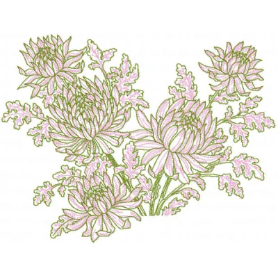 Peonies flowers embroidery design showcasing vibrant floral motifs, ideal for stitching on various fabric items.