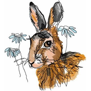 Autumn bunny sketch embroidery design - Embroidery Design