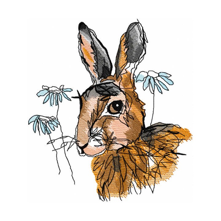 Autumn bunny sketch embroidery design - Embroidery Design