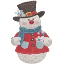 Vintage snowman in top hat embroidery design preview for Christmas stitching projects and holiday decor.