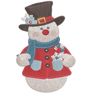 Vintage snowman in top hat embroidery design - Embroidery Design