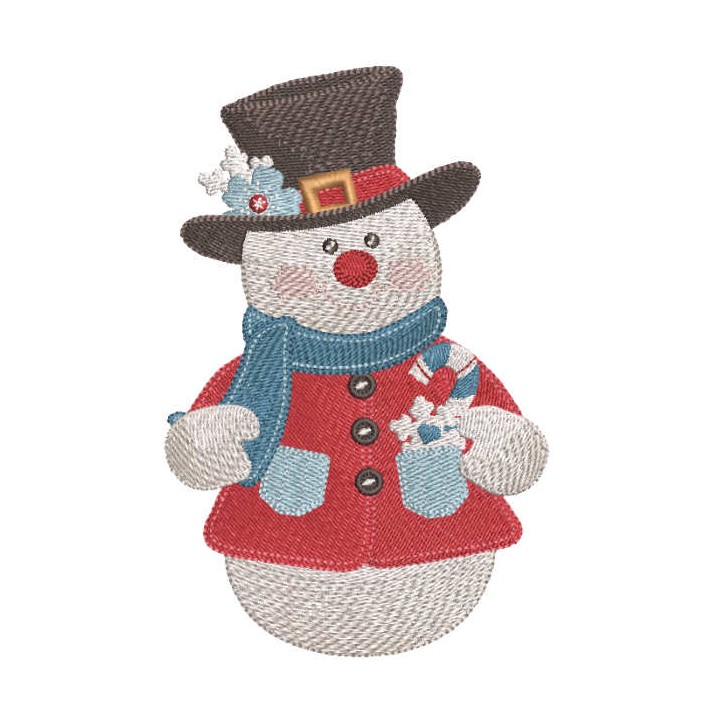 Vintage snowman in top hat embroidery design - Embroidery Design