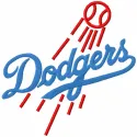 Los Angeles Dodgers vintage logo embroidery design showcased on a fabric background, perfect for sports enthusiasts.