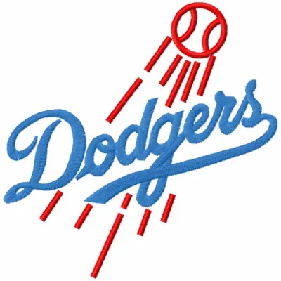 Los Angeles Dodgers vintage logo embroidery design showcased on a fabric background, perfect for sports enthusiasts.
