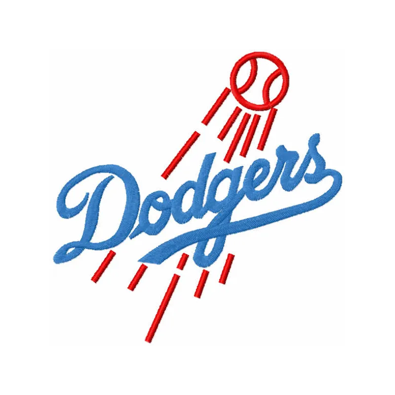 Los Angeles Dodgers vintage logo embroidery design showcased on a fabric background, perfect for sports enthusiasts.