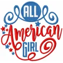 All American girl embroidery design showcasing a vibrant patriotic motif, perfect for t-shirts and hoodies.