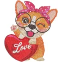 Corgi love embroidery design showcasing a playful corgi motif, ideal for stitching on t-shirts and tote bags.