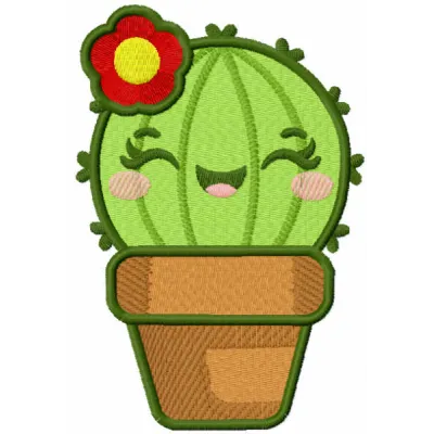 Preview of Cactus in Flower Pot embroidery design showcasing a vibrant stitched motif for decorative projects.
