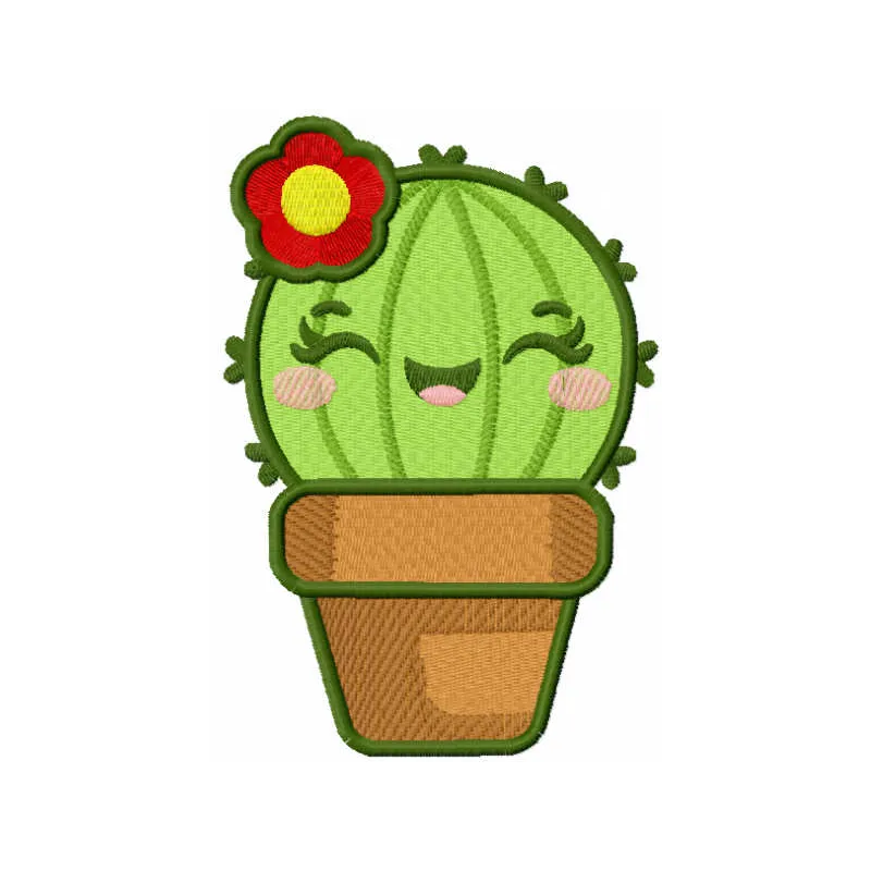 Preview of Cactus in Flower Pot embroidery design showcasing a vibrant stitched motif for decorative projects.