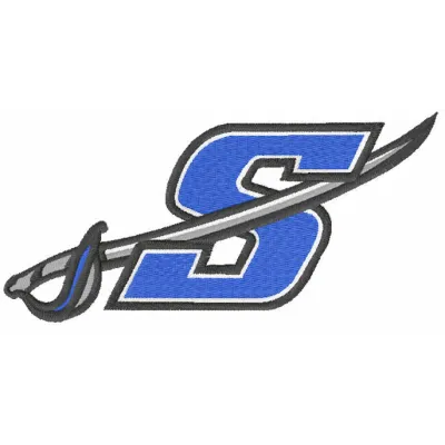 Sartell Sabres logo embroidery design showcasing the college sports emblem for stitching on apparel and accessories.