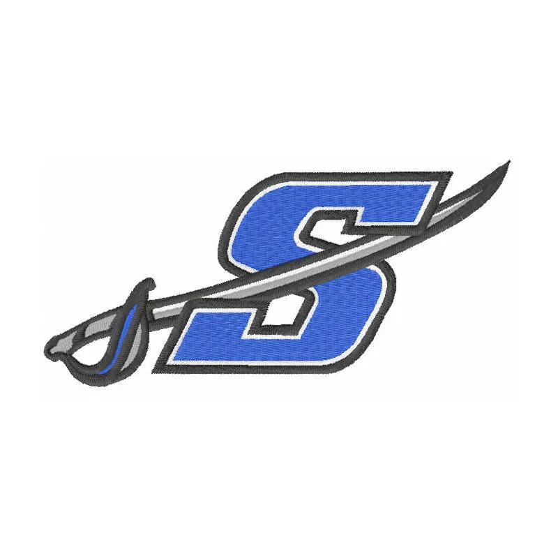 Sartell Sabres logo embroidery design showcasing the college sports emblem for stitching on apparel and accessories.