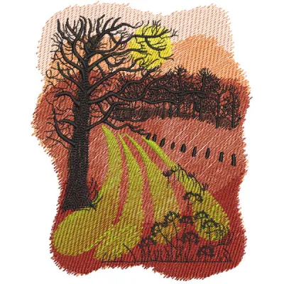 Preview of an autumn arable land embroidery design showcasing vibrant fall colors and nature motifs.