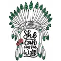 Preview of 'She Can and She Will' embroidery design featuring Native American motifs for stitching on various fabrics.