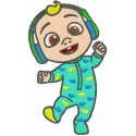 Baby Johny Cocomelon embroidery design showcasing colorful stitching patterns for baby onesies and towels.