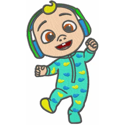 Baby Johny Cocomelon embroidery design showcasing colorful stitching patterns for baby onesies and towels.