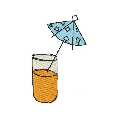 Vibrant orange cocktail embroidery design showcasing a refreshing drink motif for kitchen-themed projects.