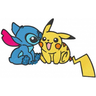 Stitch kissing pokemon embroidery design - Embroidery Design