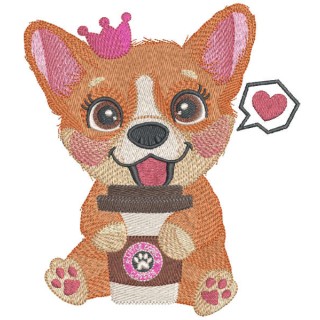Princess Corgi like coffee embroidery design - Embroidery Design
