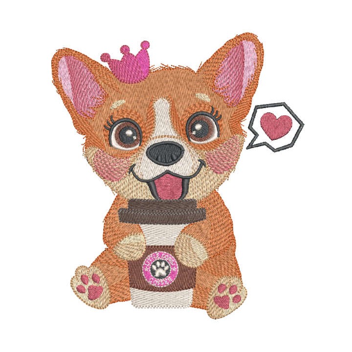 Princess Corgi like coffee embroidery design - Embroidery Design