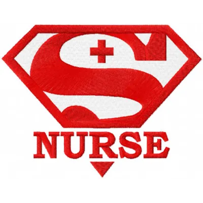 Preview of Super Nurse embroidery design featuring a superhero theme, ideal for stitching on apparel and accessories.
