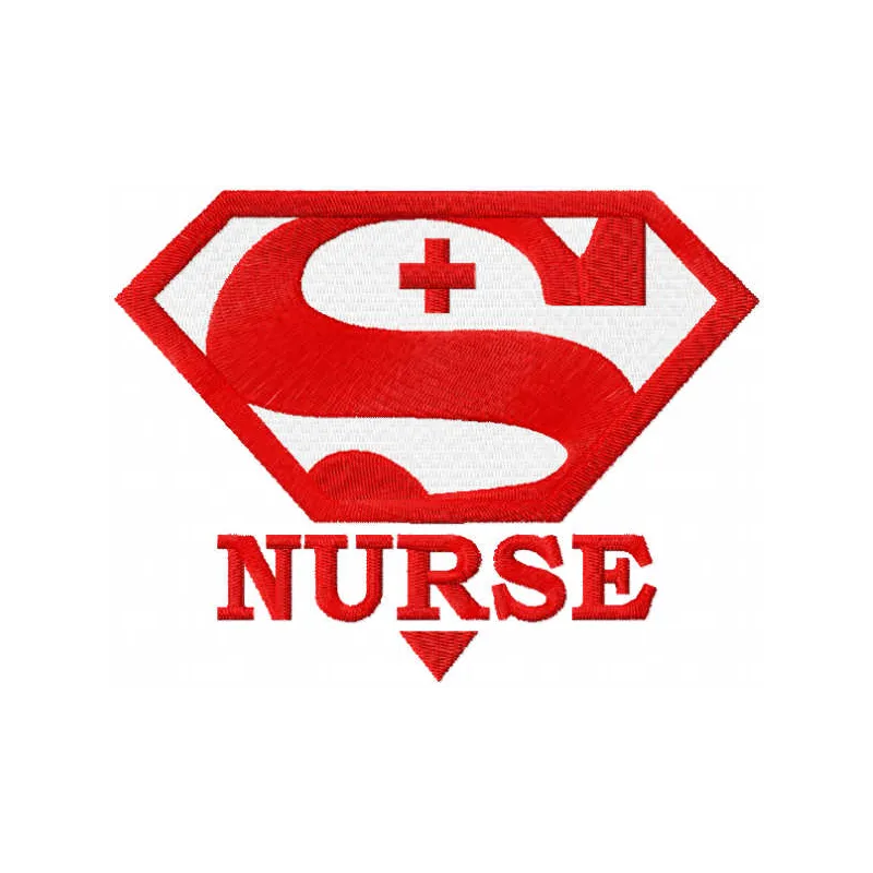 Preview of Super Nurse embroidery design featuring a superhero theme, ideal for stitching on apparel and accessories.