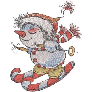 Snowman skiing embroidery design - Embroidery Design
