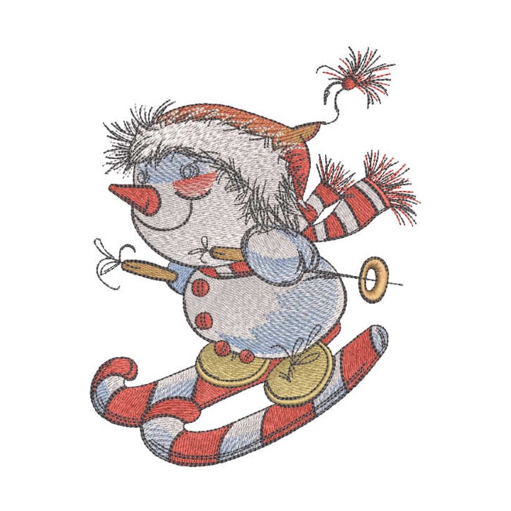 Snowman skiing embroidery design - Embroidery Design