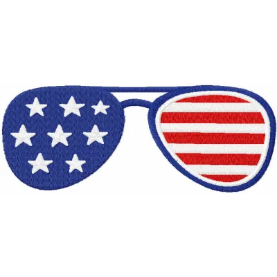 Preview of a patriotic sunglasses embroidery design featuring stars and stripes for creative stitching projects.