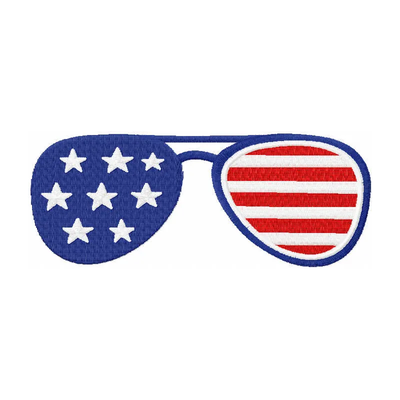 Preview of a patriotic sunglasses embroidery design featuring stars and stripes for creative stitching projects.
